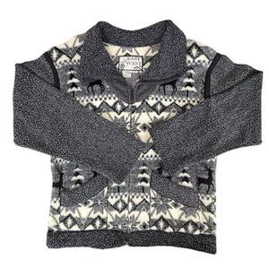 Vintage East West Women's Gray Fair Isle Fleece Zip-Up Jacket Size L